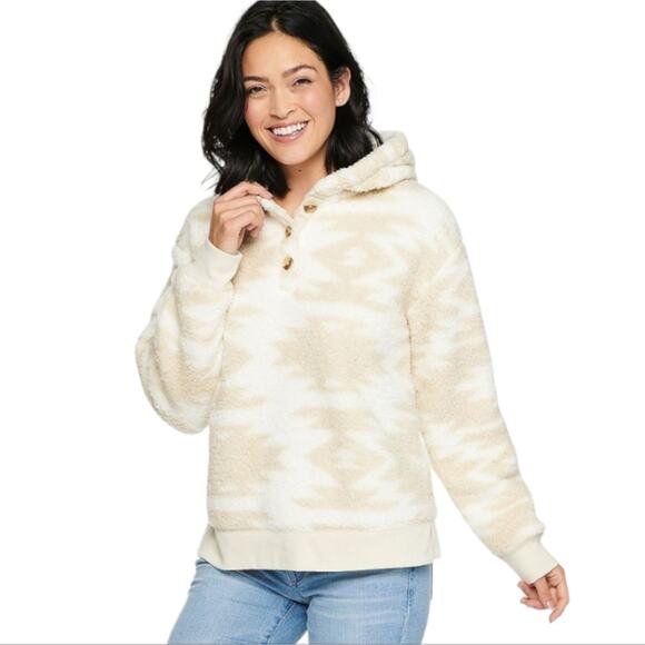 New Pullover Hoodie Women's XL Sonoma Goods For Life Henley Sherpa Hoodie - Picture 1 of 6